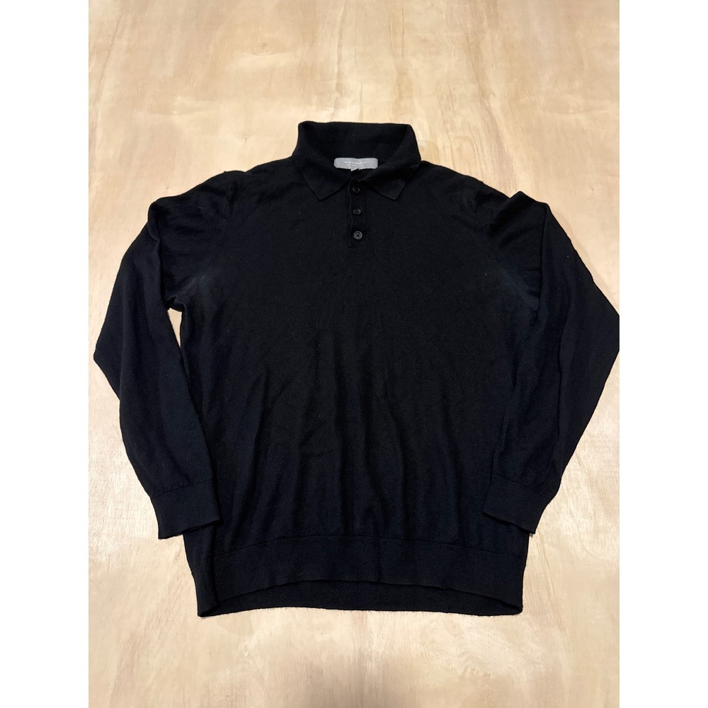 Neiman Marcus Cashmere Silk Polo Sweater Mens Large Black Long Sleeve Knit